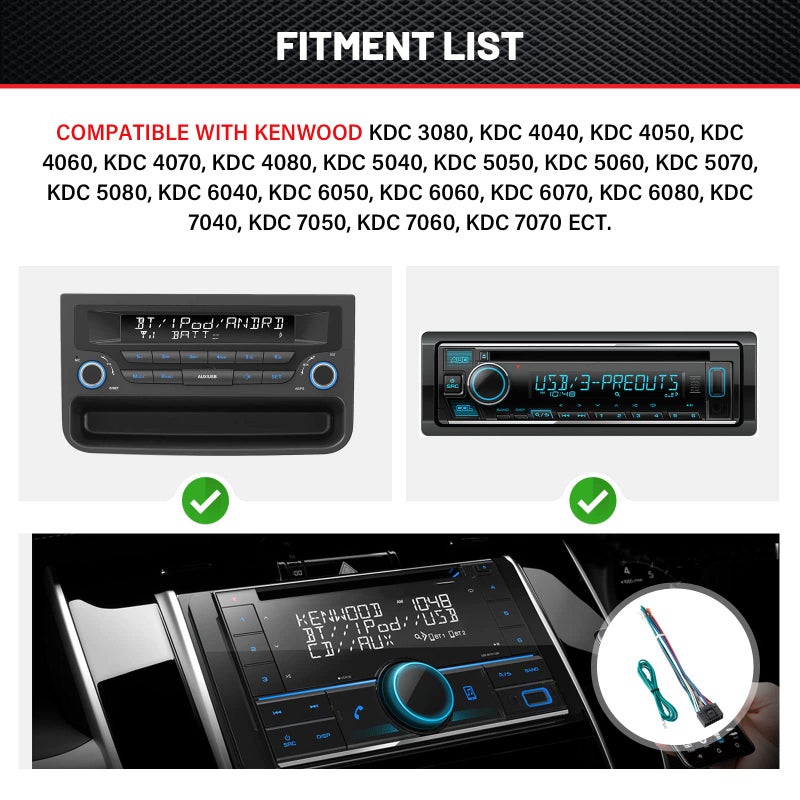 RED WOLF موصل أسلاك ستيريو السيارة RED WOLF 16 دبابيس مناسب لراديو كينود KDC KRC KMD بعد البيع لمحول الطاقة الصوتية - Image 2